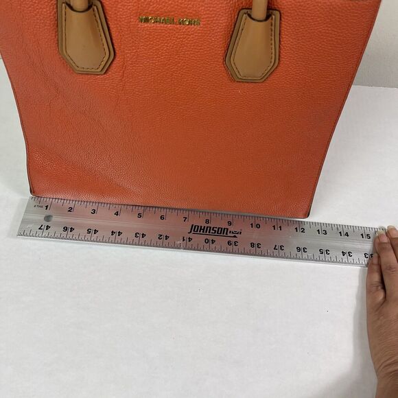 Michael Kors Studio Mercer Large Leather Tote Orange Acorn Handbag Purse Edgy - Picture 13 of 16